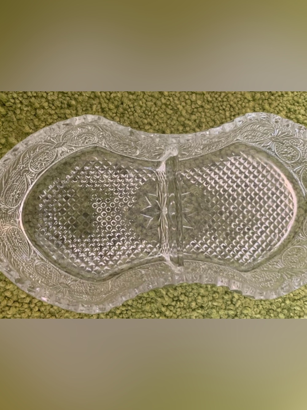 Duncan & Miller Glass Clear #41 Sandwich 7" Divided Relish Dish Jewelry Tray